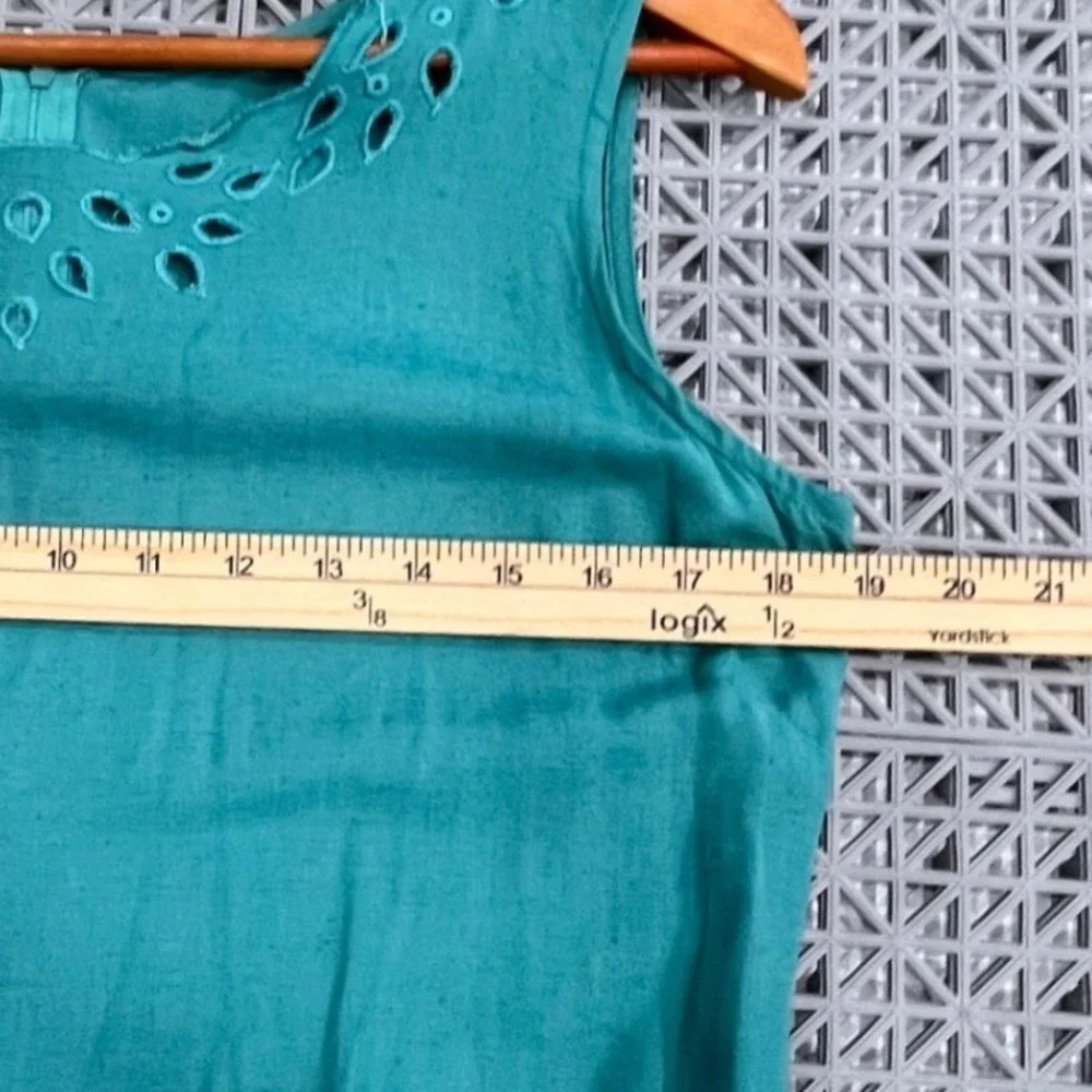 Vintage Y2K Coldwater Creek Jacket‎ Dress Set Medium Teal Eyelet Linen Blend